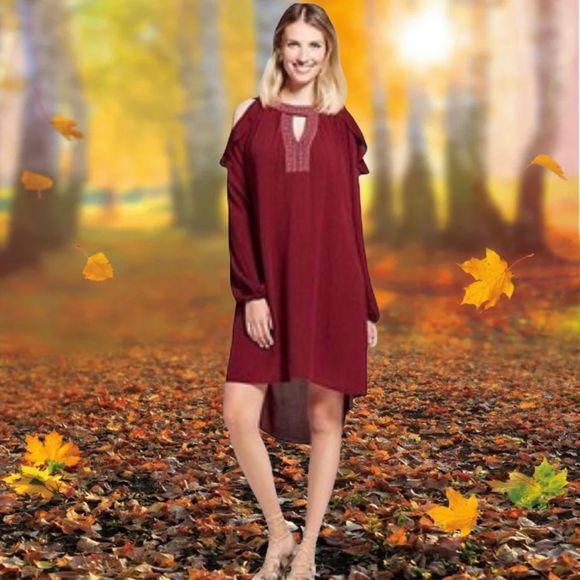 Knox Rose Medium Maroon Cold Shoulder High Low - Picture 1 of 6